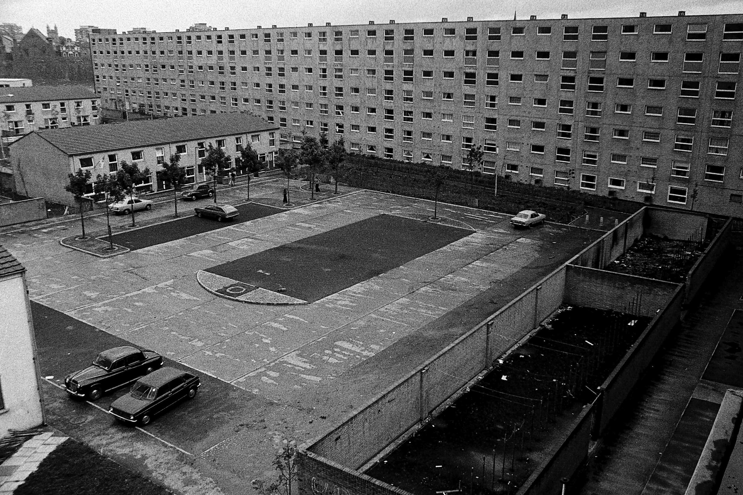Flats and a car park for people without cars. Flats were really a barrier